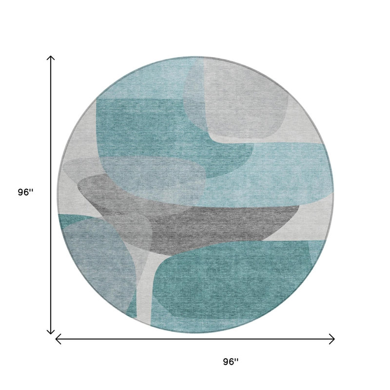 Tapis d'extérieur rond bleu et gris 8 pi