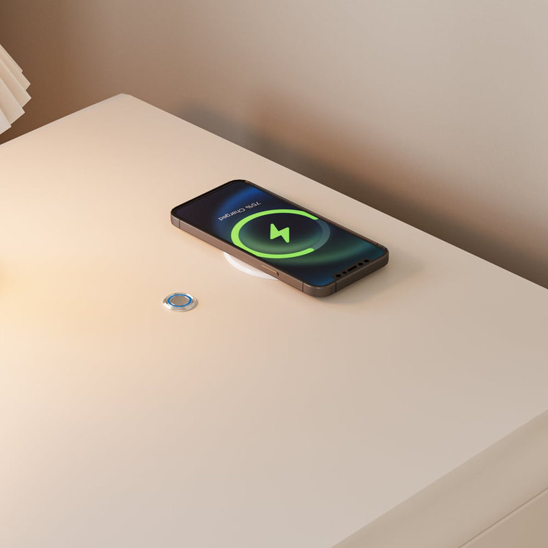 Modern 2-Drawer Smart White Beside Table with Wireless Charger