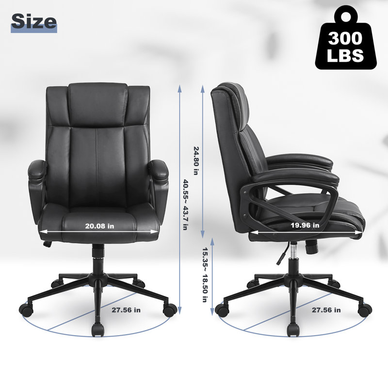 Bezalel High Back Faux Leather Executive Desk Chair Home Office Chair With Padded Arm, Black