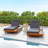 Lounge Chaise Set With Headrest,Space Available On One Side, Acacia Wood With Water-Resistant Lounge Cushions (Dark Grey & 3-Fold & 4 Inch) - Matching Version Available-1133196082