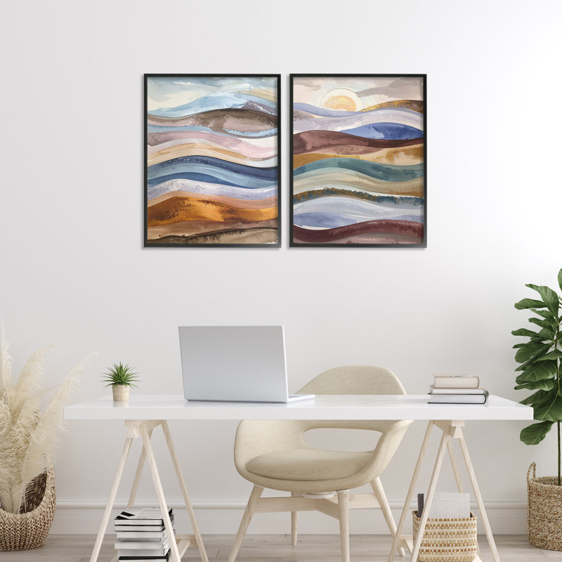 Ensemble de 2 giclées encadrées Earthy Ocean Flow, design par Alonza Saunders, 20 x 16, Giclée noire de minuit encadrée