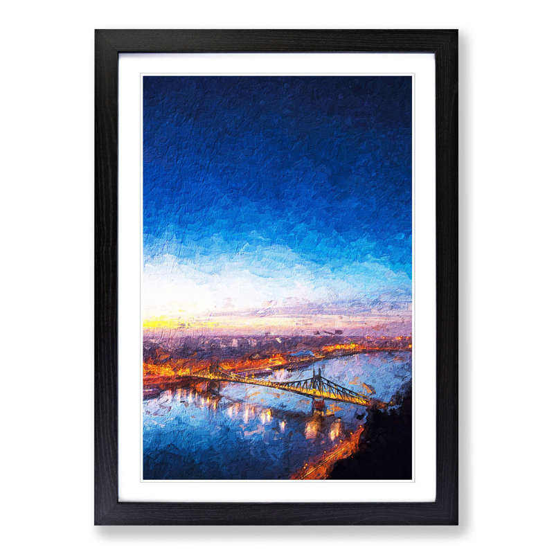 Budapest Skyline in Hungary in Abstract - Picture Frame Painting Print on MDF, Black Framed, 65cm H x 48cm W x 2cm D