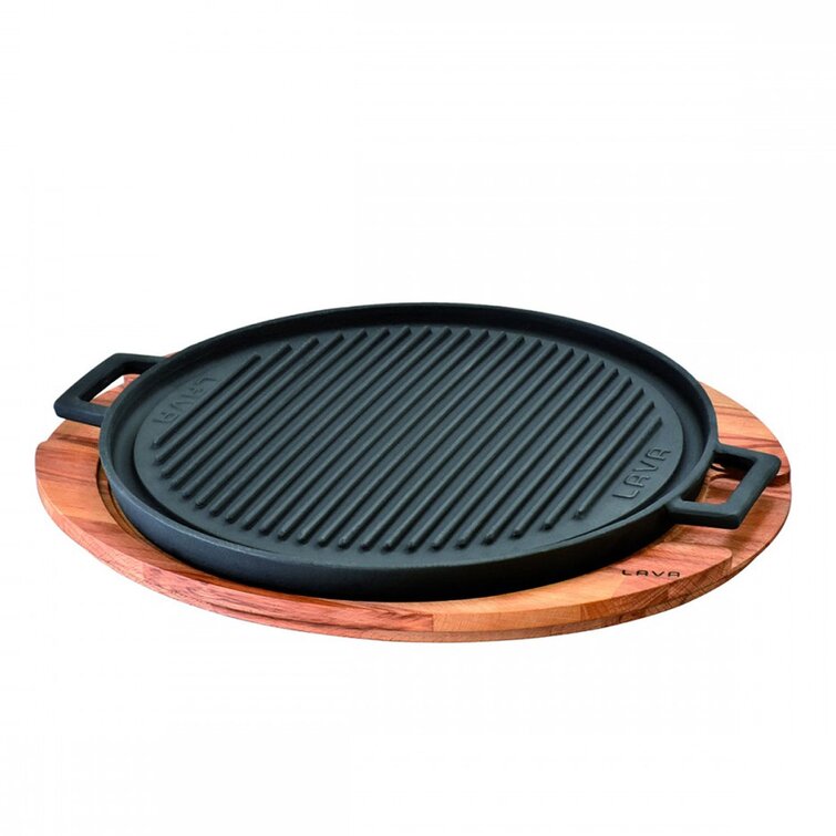 https://assets.wfcdn.com/im/97101850/resize-h755-w755%5Ecompr-r85/1828/182820459/Lava+Enameled+Cast+Iron+BBQ+Grill+Pan+11+inch-Dual+Side+Round+with+Beechwood+Service+Plate.jpg