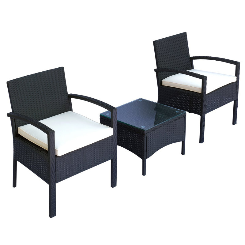 Rossford 2 Seater Rattan Conversation Set, Black