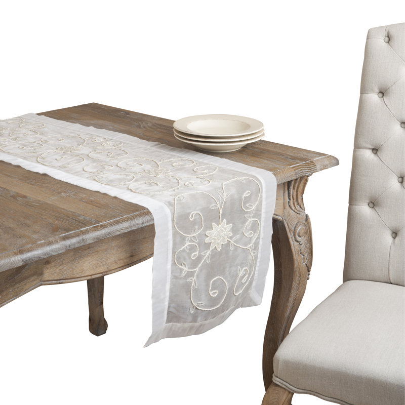 Beaded Design Handmade Table Runner, Ivory