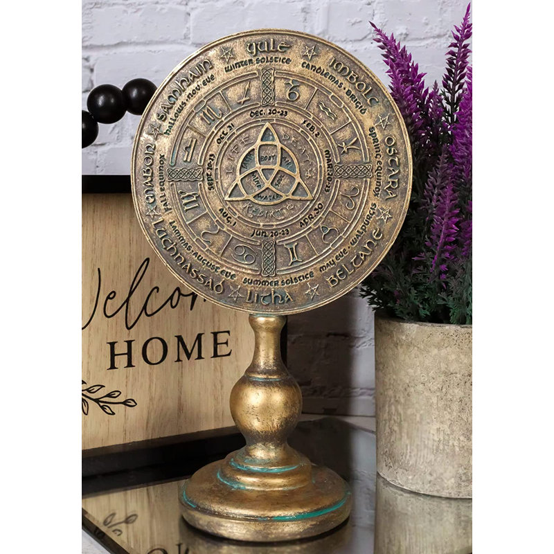 Bungalow Rose Wicca Paranormale Celtic Sabbat Rune Symboles Triqueta Triquetra Noeuds Roue De L'année Bureau Figurine Sculpture Sculpture Pagan Witch Calendrier Bureau Plaque