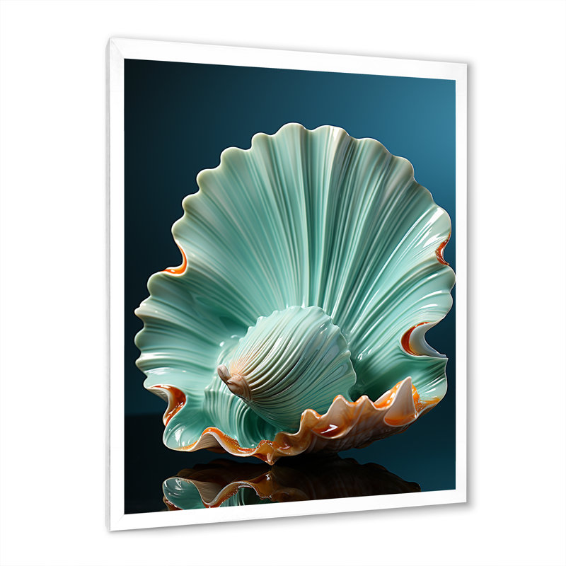Décoration murale palourde verte «Ocean Treasures I», Cadre simple blanc, H 32 po x l 24 po x P 1 po