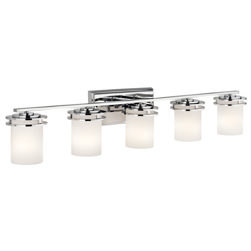 Hendrik 5-Light Chrome Vanity Light with Etched Glass Shades, Chrome