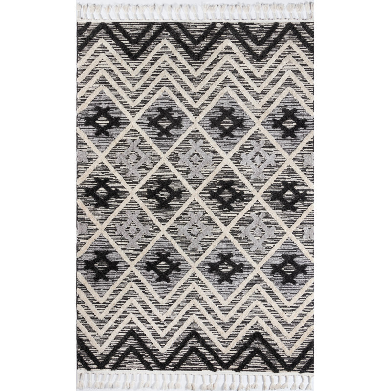 Tapis noir / ivoire Adhnan, Rectangle de 8 pi 6 po x 12 pi 6 po