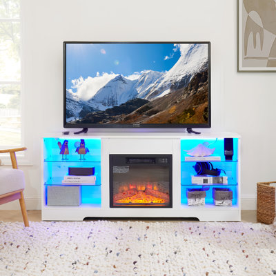 58" Tv Cabinet With Electric Fireplace & Convenient Power Outlet - 15.5''d X 24.4''h White 21 Stand Fireplace, Finish, Width, 62" Max