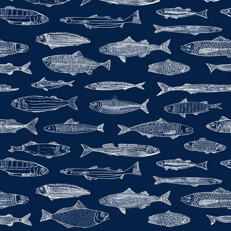 Impression sur toile tendue avec motif de poissons côtiers bleu marine, H 40 po x l 40 po x P 1,5 po