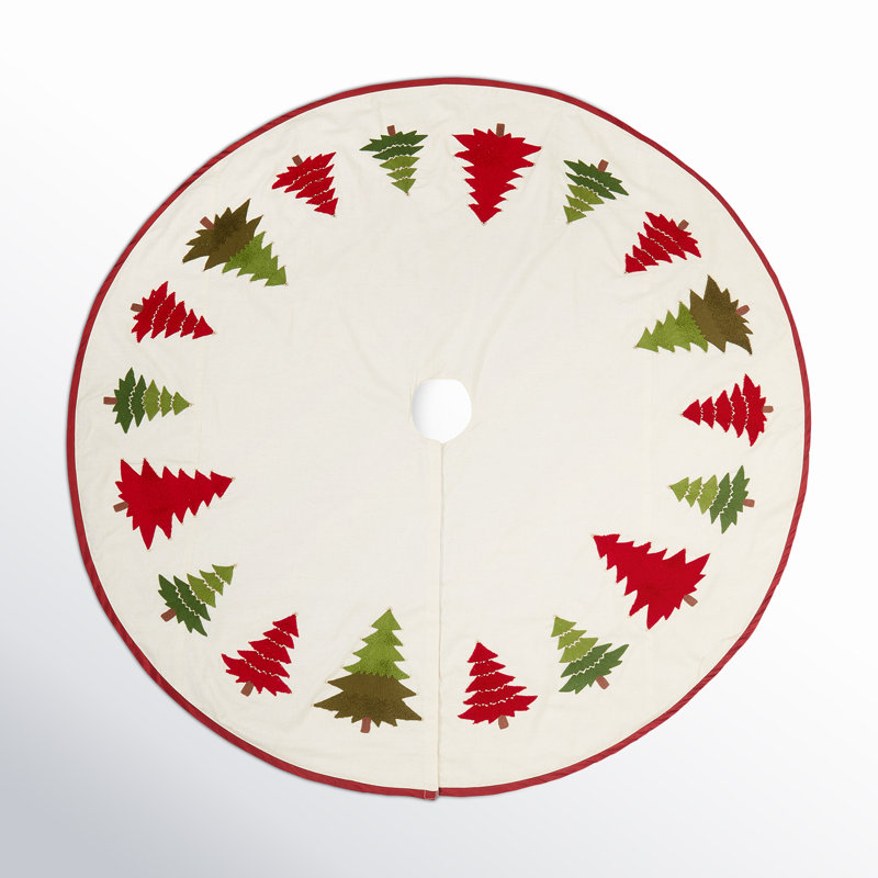 Holiday Pines Embroidered Cotton Tree Skirt in Red and Green