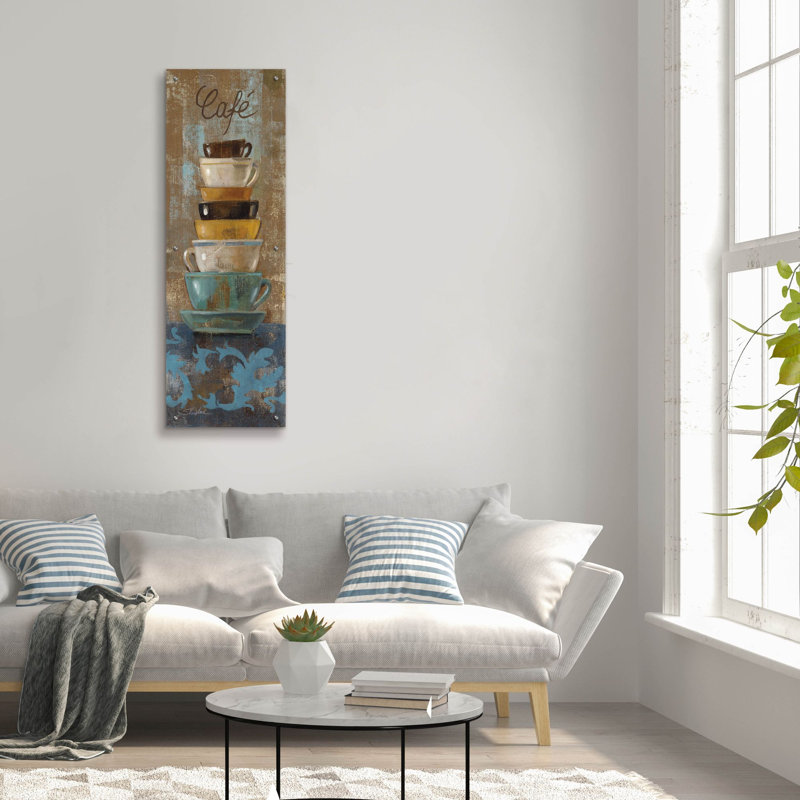  «Antique Coffee Cups 1» par Silvia Vassileva, art mural en verre acrylique, 16 po x 48 po, H 48 po x l 16 po