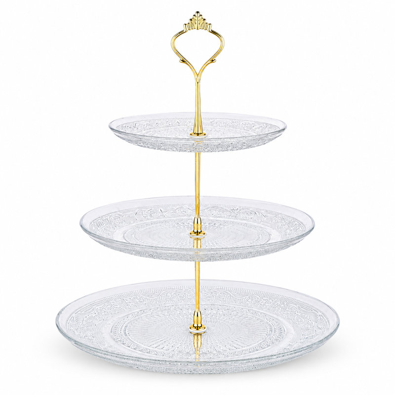 Glass Cake Stand, Clear/Gold