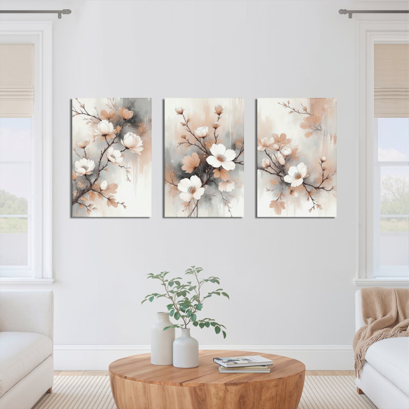 Tableau mural sur toile à motif floral de fleurs de cerisier (lot de 3), H 24 po x l 48 po