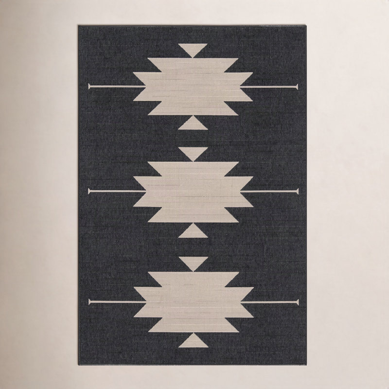 Tapis d'intérieur / extérieur gris anthracite de style Sud-Ouest Genesis, Rectangle 5 pi 3 po x 7 pi 6 po