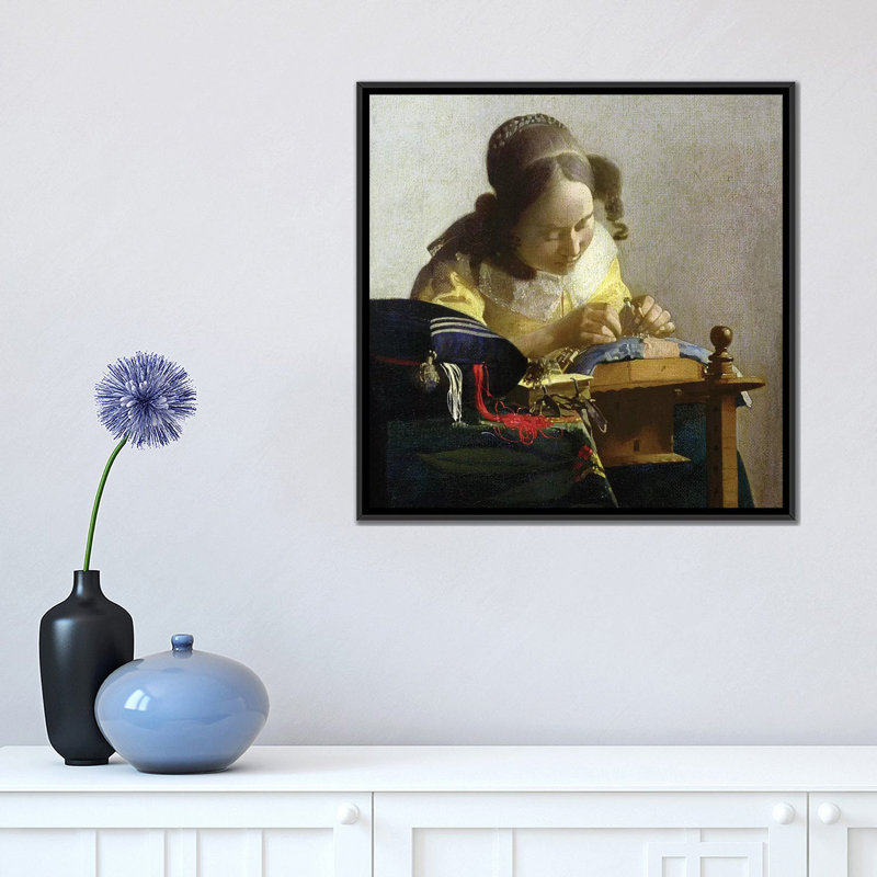 « the lacemaker 1669-70 », reproduction sur toile, H 18 po x l 18 po x P 1,5 po, Toile avec cadre flottant noir, Pas de tapis