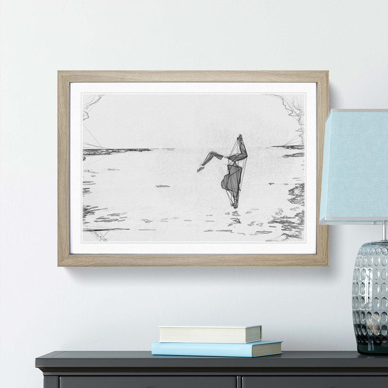 Gymnastics on the Beach in Abstract - Picture Frame Graphic Art Print on MDF, 36cm H x 48cm W x 2cm D, Oak Framed