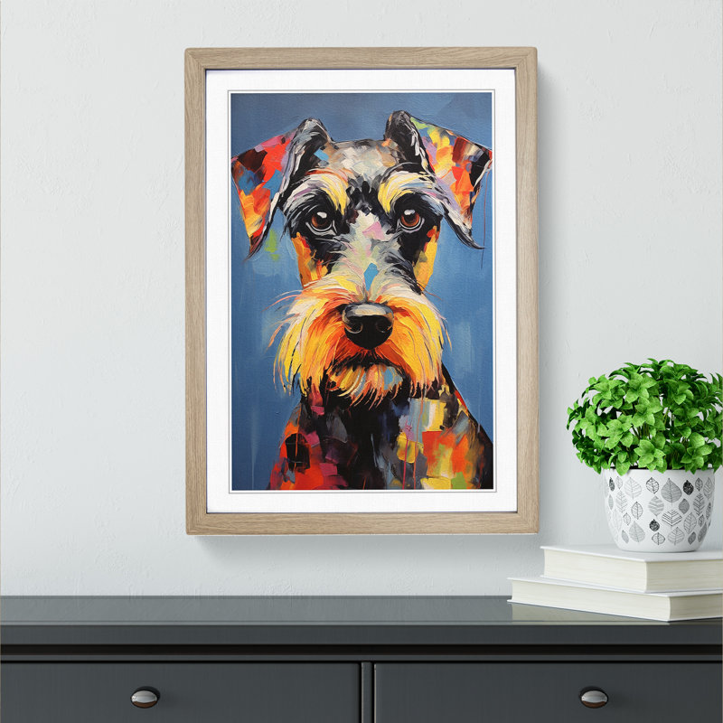 Schnauzer Expressionism Art - Framed Print, Oak Framed, 64cm H x 46cm W