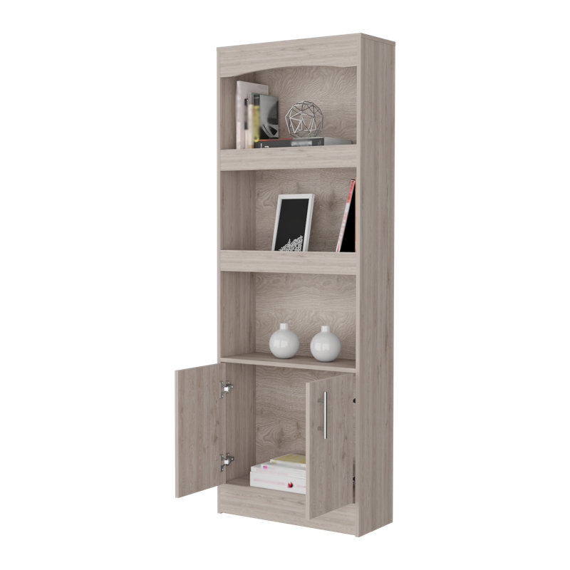 Bibliothèque Simma, quincaillerie en métal, trois tablettes, armoire à deux portes, Gris