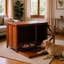 Cage pour chien moderne en bois massif de 33 po, pliable avec une mangeoire rotative à 360 °, idéale pour le collage et le rangement en noyer de grande capacité