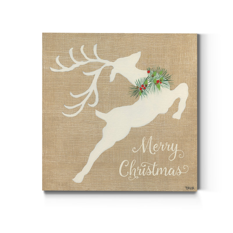 Merry Christmas Reindeer - reproduction d'art sur toile tendue, H 16 po x l 16 po x P 1 po
