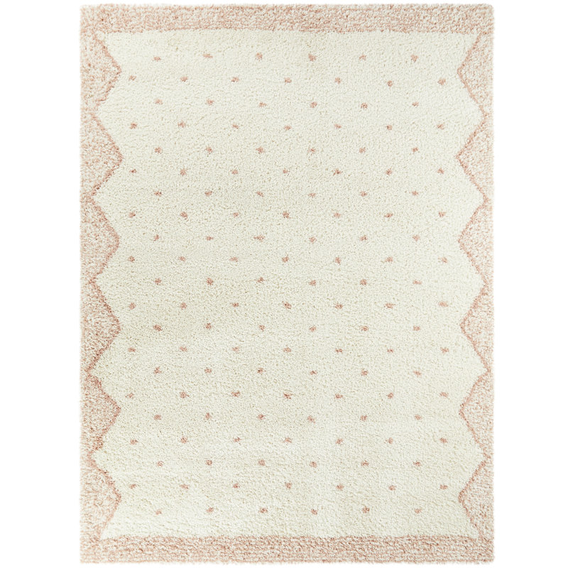 Kjellfrid Polka Dots Border Shag Area Rug, Rectangle 7'10" x 10'