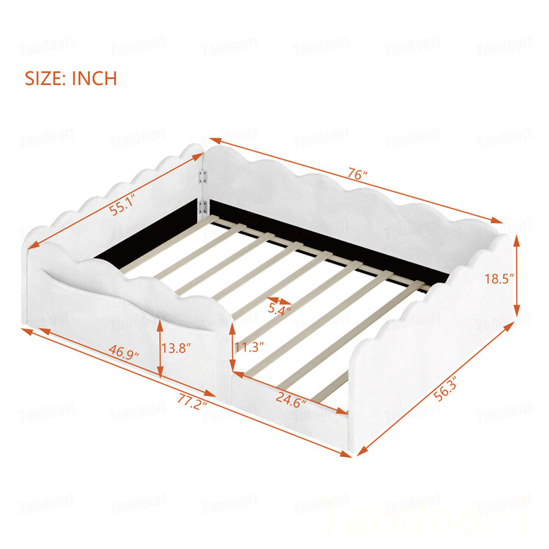 Lit double tapissier sur pied, White