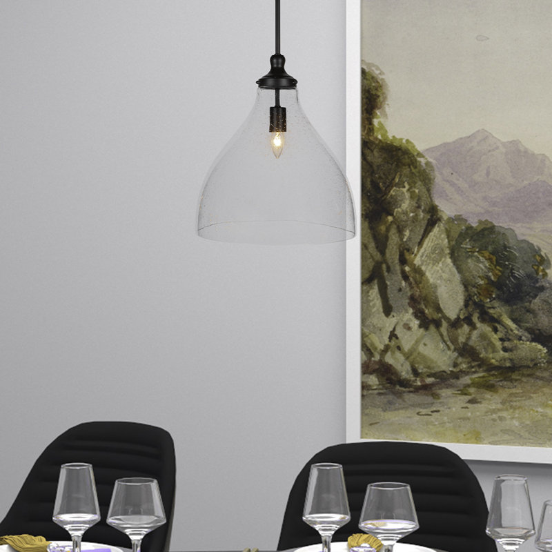 Luminaire suspendu en verre Elraine, Bulle transparente, H 14 po x l 11,5 po x P 11,5 po, Laiton New Age