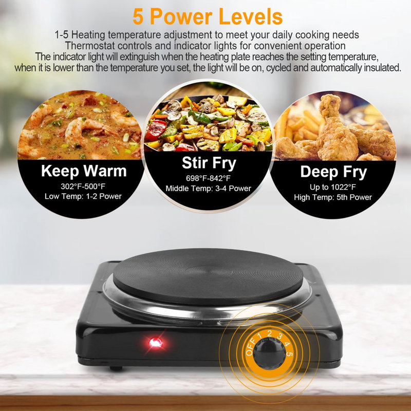 Edge Collections Electric Single Hot Plate, Black