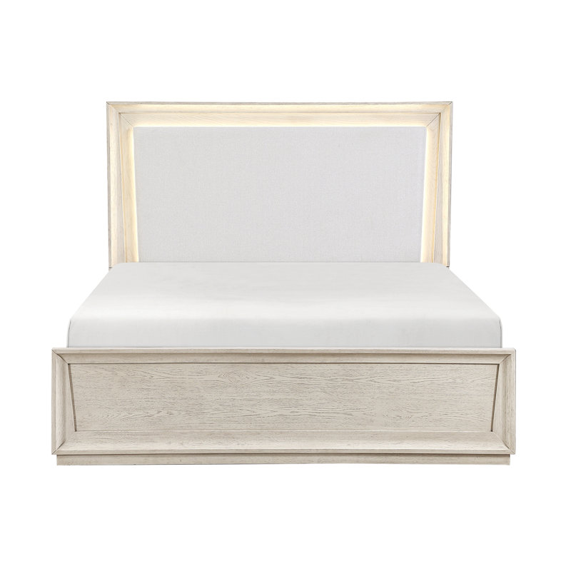 Lit de style moderne avec finition gris clair et tête de lit à rétroéclairage à DEL avec mobilier de chambre en bois 1pc