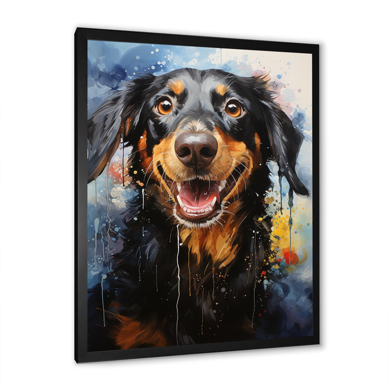 Teckel délice sur toile, H 44 po x l 34 po x P 1,5 po, Cadre simple noir