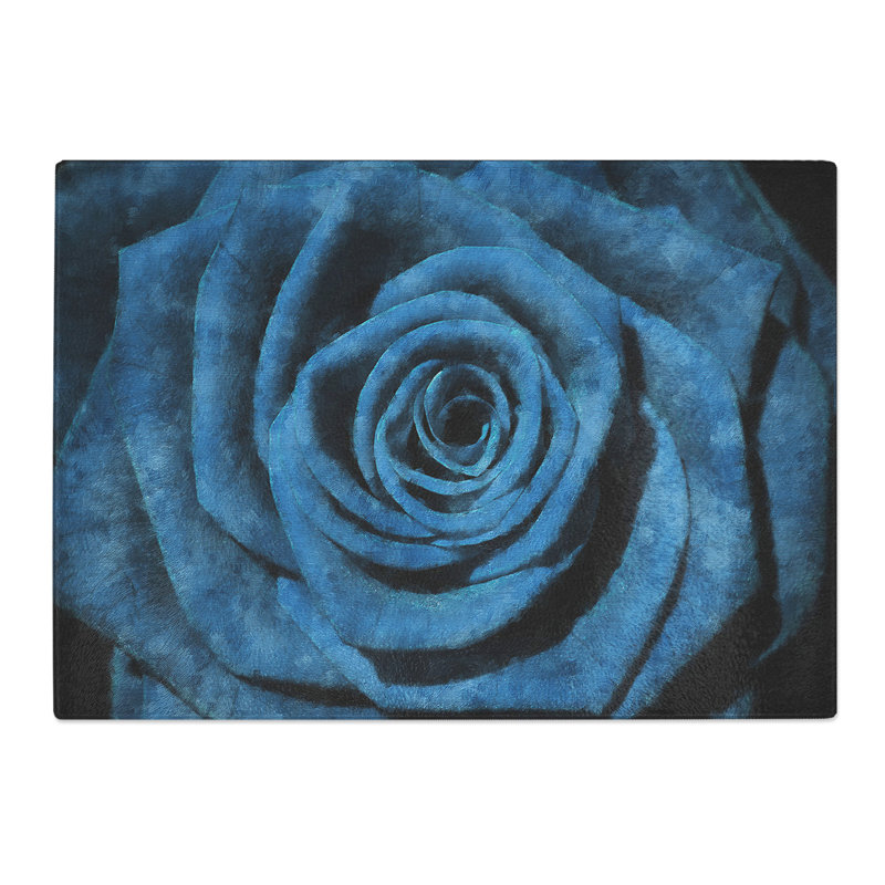 Tempered Glass Pretty Blue Rose Chopping Board, 20 cm x 28.5 cm