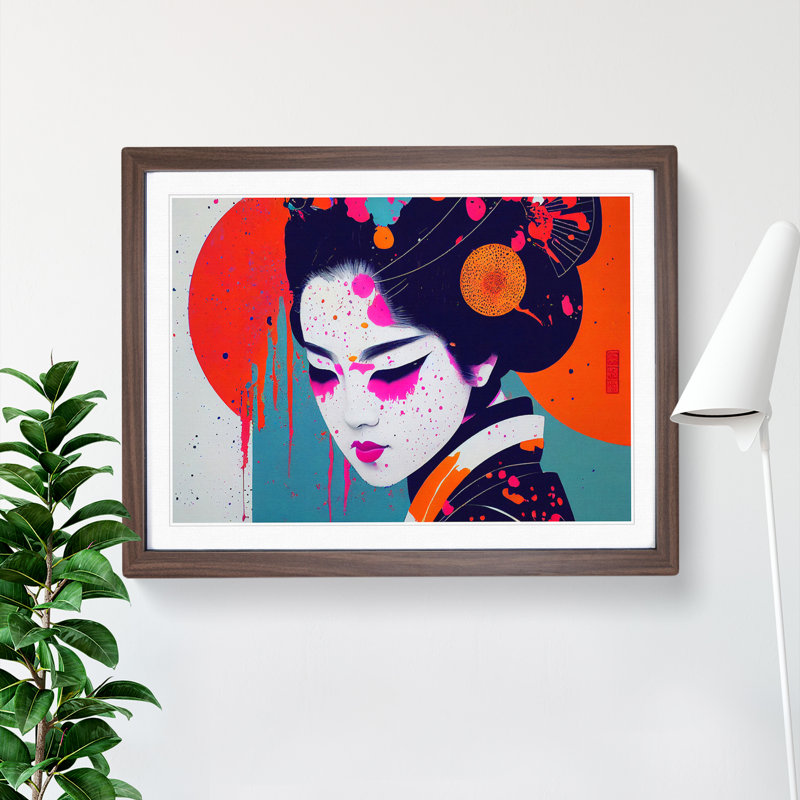 Geisha Paint Splatter Vol.4 Abstract - Single Picture Frame Print, 46cm H x 64cm W x 2cm D, Walnut Framed