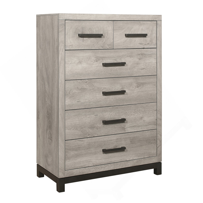 Commode de chambre à coucher bicolore à finition grise 1 pièce avec 5 tiroirs de rangement