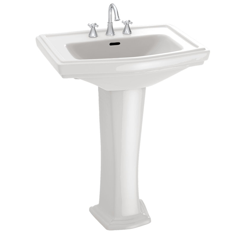 Clayton Ceramic 27" Pedestal Bathroom Sink with Overflow, 4" Centers, Cotton