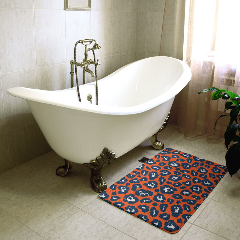 Tapis pour salle de bain Denver football, H 0,5 po x l 21 po x L 34 po, Orange / blanc / bleu