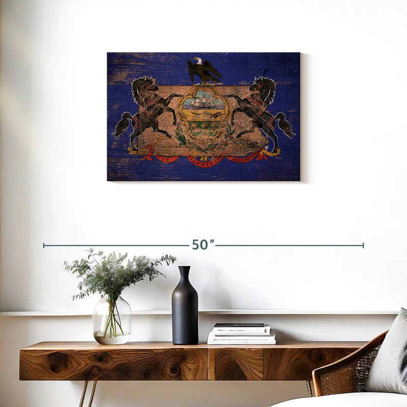 Borges State Map Over Pennsylvania Flag, 20" H x 30" W