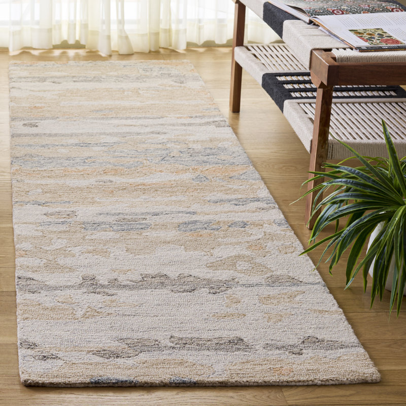 Ébène touffeté à la main 80% laine 80%; Tapis abstrait 20% coton, Tapis de couloir 2 pi 3 po x 8 pi