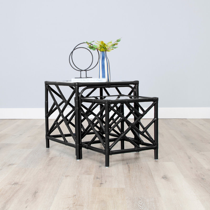Chippendale Glass Nesting End Table, Black