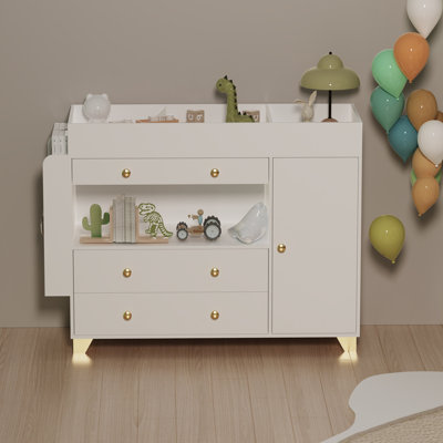 Changing Table Modern Dresser with Wide Table Top,  3Drawers, White Drawer Dresser