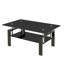 Table basse carrée en verre de 39 pouces avec deux tablettes trempées pour le salon, structure en acier noir