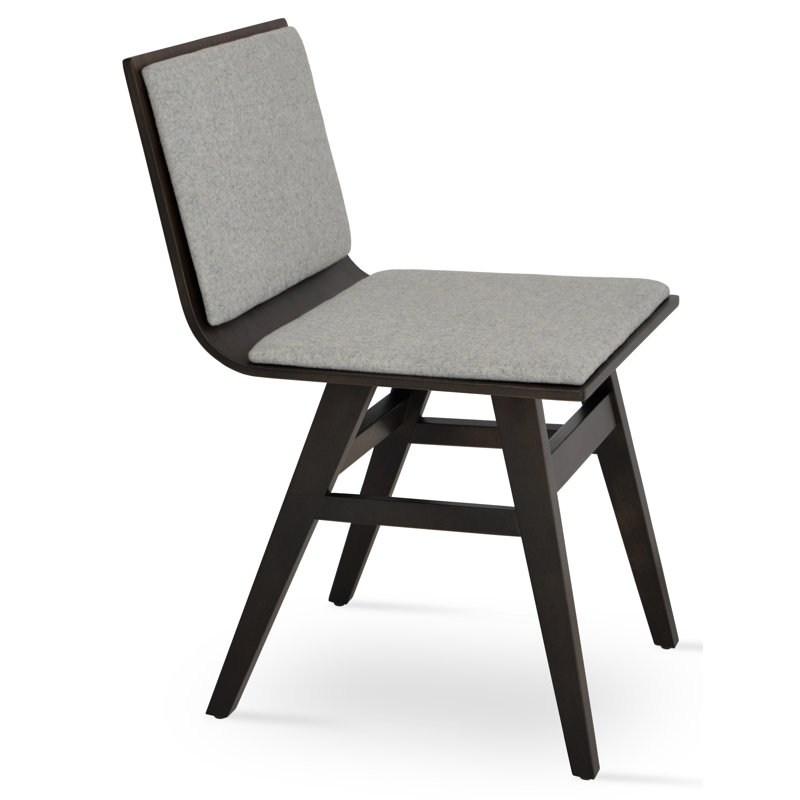 Chaise d'appoint en bois Paco, Laine argentée, Noyer