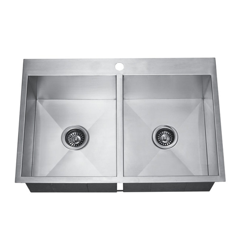 Eldorado Drop-In/Undermount Stainless Steel 33" L x 22" W Double Bowl Kitchen Sink, Satin Steel