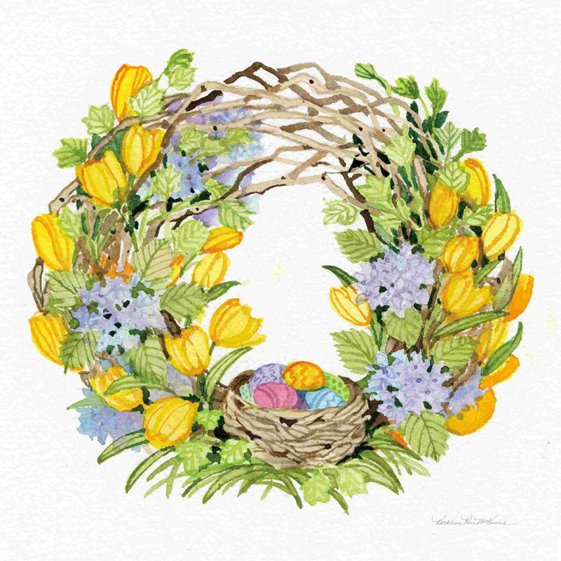 " Spring Wreath II " Painting Print, 12" H x 12" W