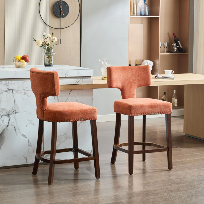 Ensemble de tabourets de bar à hauteur de comptoir Mid Century Modern, Orange, Brun