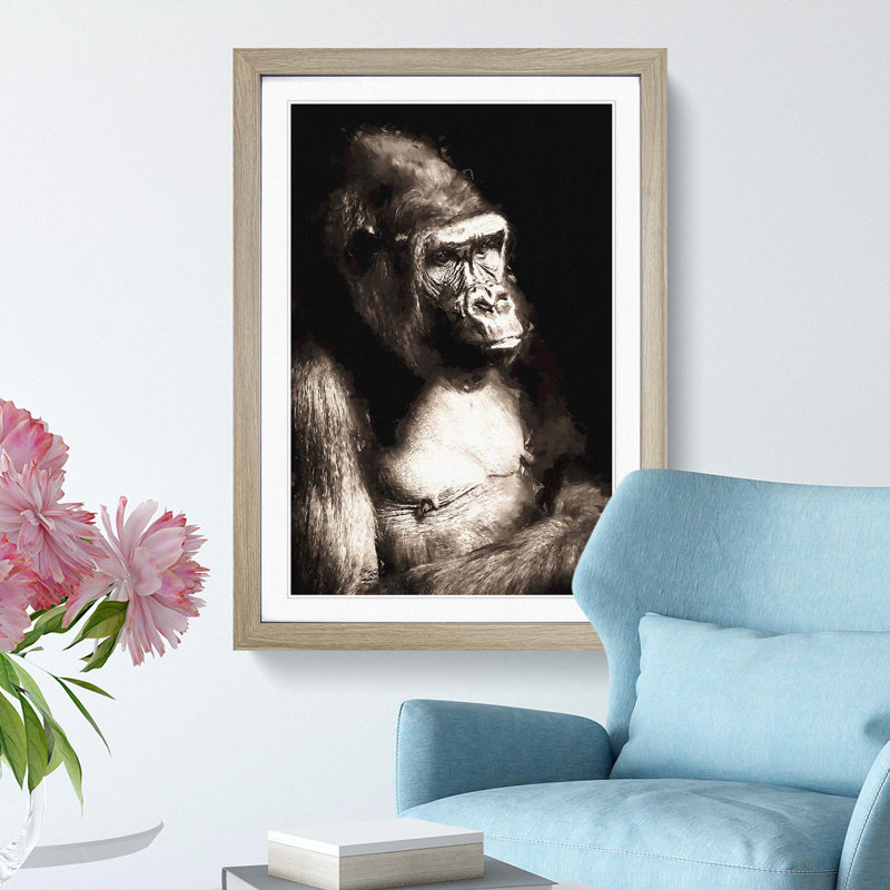 Mighty Silverback Gorilla in Abstract - Picture Frame Graphic Art Print, 87cm H x 62cm W x 2cm D, Oak Framed