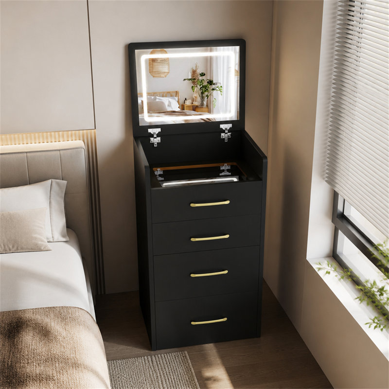 Bureau de coiffeuse polyvalent trois en un avec plateau en verre et rangement intégré pour les espaces de chambre compacts