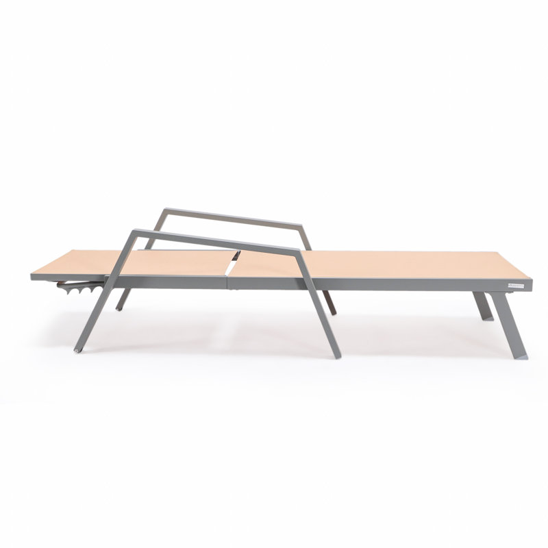 Light Brown Aluminum Outdoor Chaise Lounge Set with Fire Pit Table