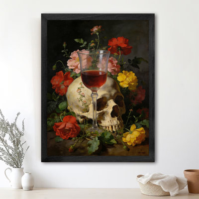 «Black», fleurs rétro encadrées de crânes humains, art mural foncé, impressions encadrées